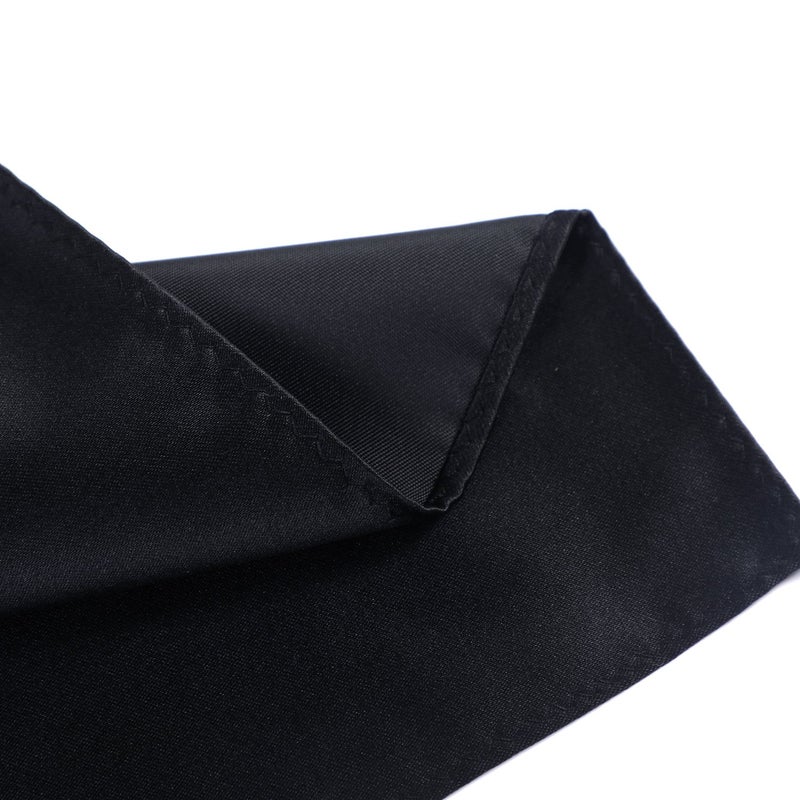 fortunatever Men's Handmade Satin Extra Long Necktie,Black Solid Tie With Pocket Square+Gift Box - Image 5